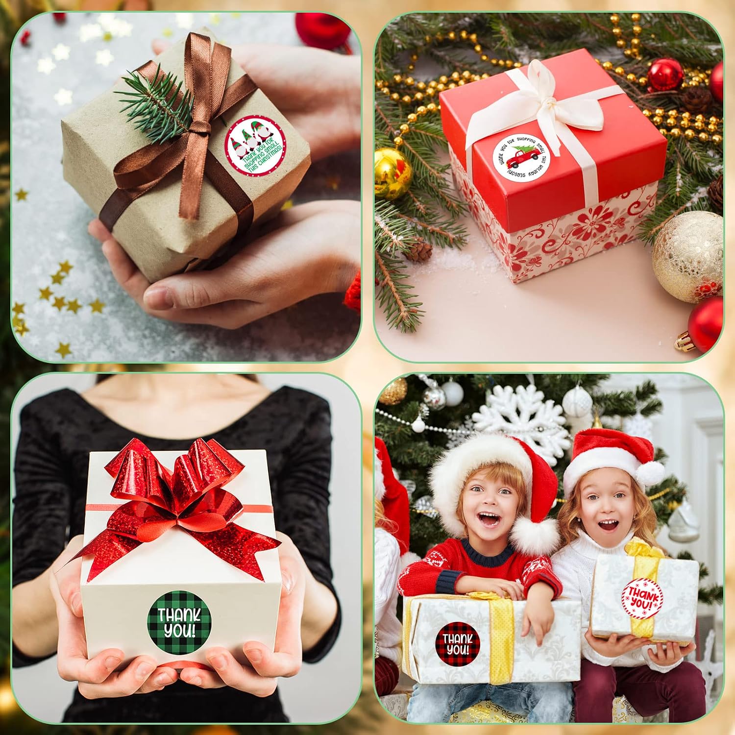 1000 Pcs Christmas Thank Stickers Small Business Stickers Thank You for Supporting My Small Business Envelope Seals for Note Greeting Cards(Vintage)