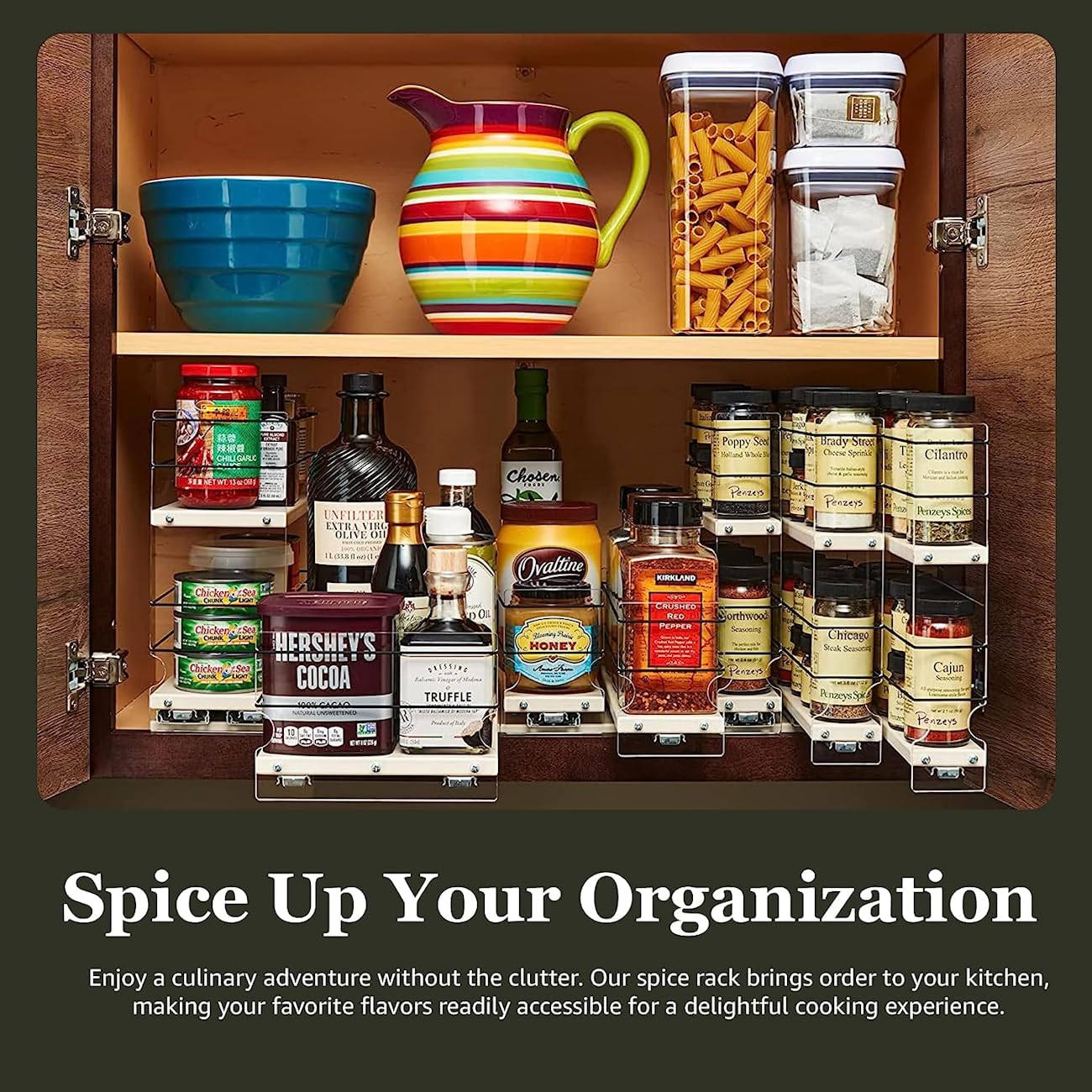 Vertical Spice - Gewürzregal für Schrank – 3 Schubladen, groß und 1/2 groß – ausziehbare Regale für Speisekammer-Organisation – Gewürzaufbewahrung – 17,5 cm B x 27,7 cm H x 26,9 cm T