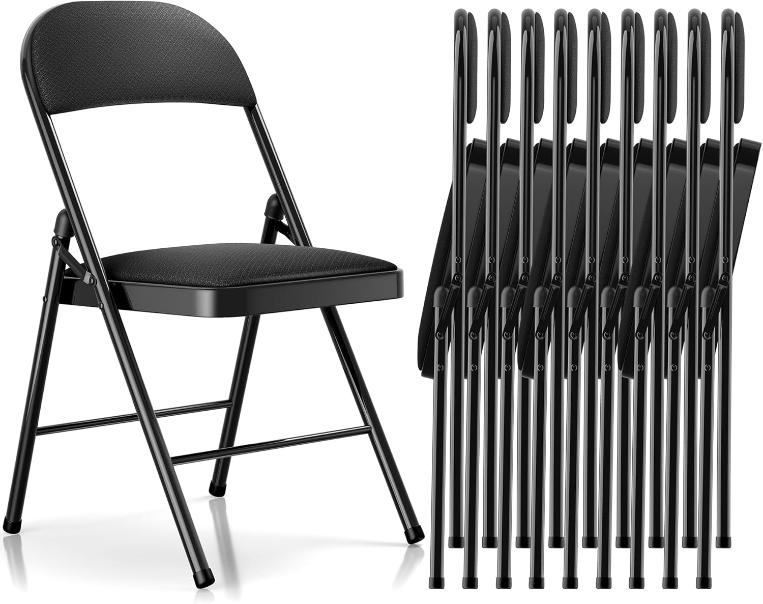 folding chairs with cushion 10 pack black padded seat metal frame with backrest portable folding chair lightweight foldable chair for home office party event seating black(fabric) set of 10