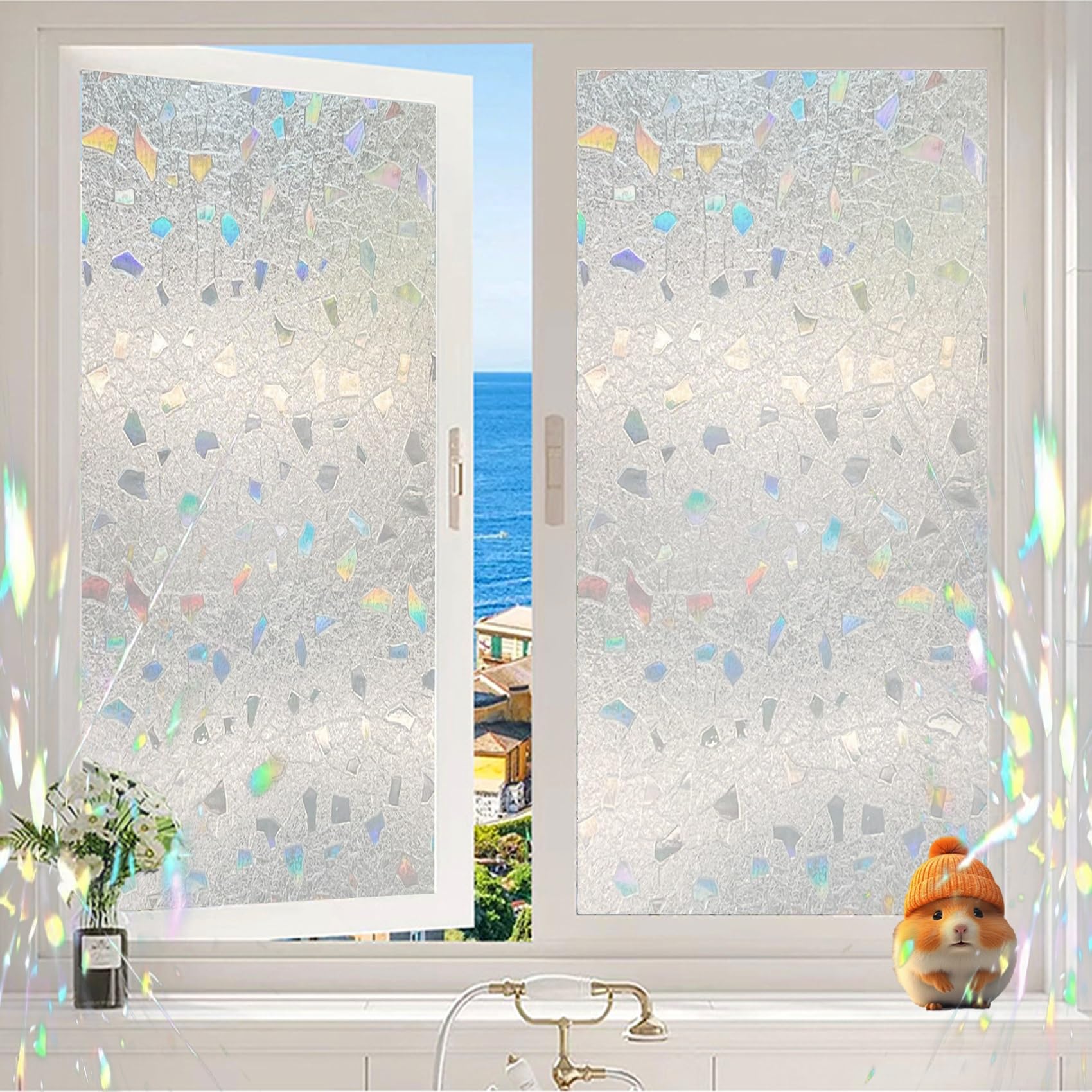 Frosted Glass Film for Windows 90 x 850 cm, Self Adhesive Sun Block, Anti Uv, Anti Glare, Without Glue Or Residue, Patterned Window Privacy Film Frosted with Toolkit for Window, Colorful Stone