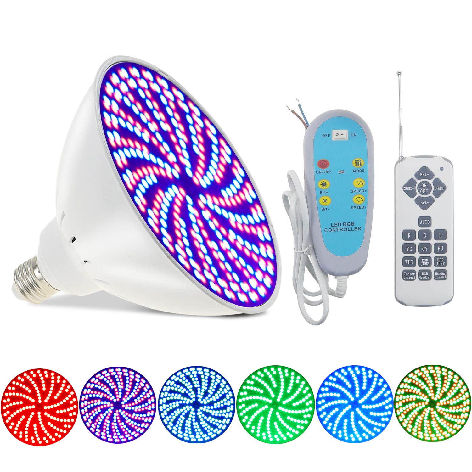 Upgrade 12V 35W AC/DC Color Changing Swimming LED Pool Lights Bulb (Switch Control + Remote Control Type) Fit Light Fixture E26/E27