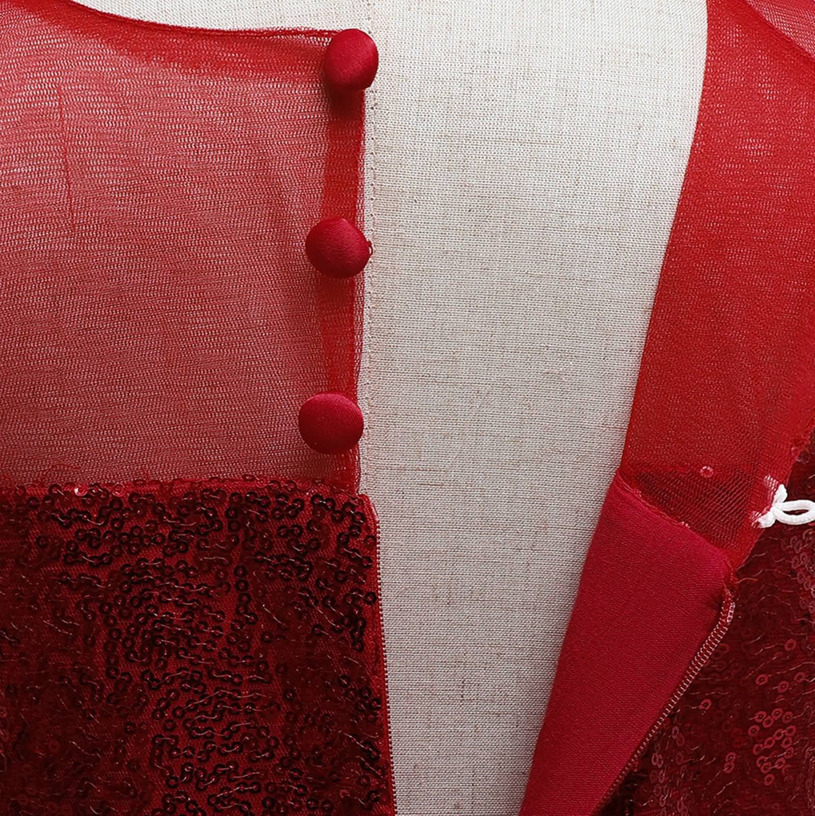 Gualiy Sukienka księżniczki, sukienka dziewczęca na specjalne okazje, 5-13 lat, czerwona, tiulowa, długa sukienka z cekinami, kokarda, bez rękawów