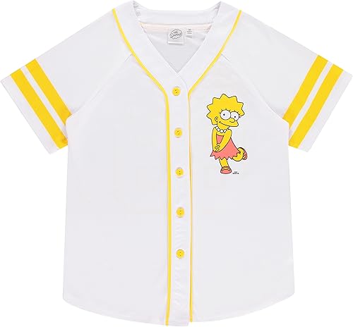 The Simpsons Camiseta de béisbol para mujer, Lisa, Krusty, Bart y Homer Simpson con botones de malla