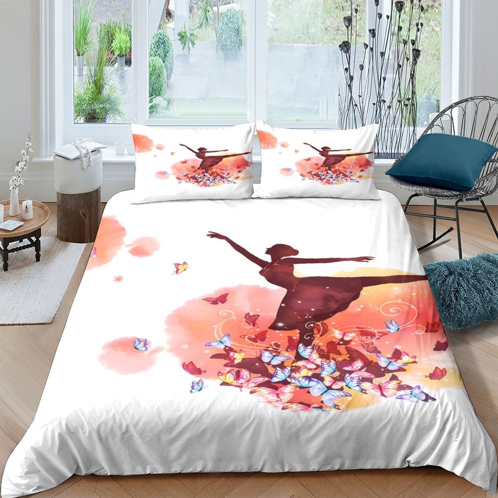 Ctjqhvkz Style-4 3D Printed Ballet Dancer Fitted Sheet Microfiber Orange Watercolour Bed Cover For Bedroom Guest Room Decor Washable Single（135X200cm）