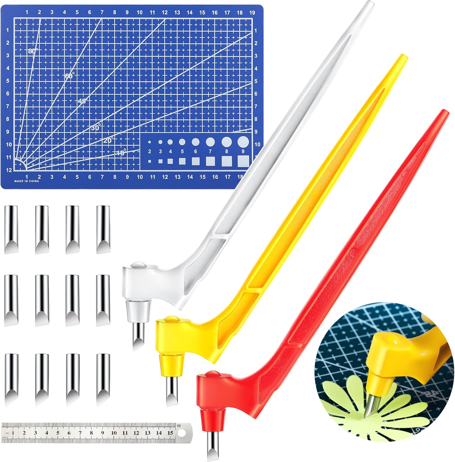 17 Pieces Craft Cutting Tools 360 Degree Rotating Blades Stainless Steel Gyro Cutter Craft Kniveswith Replacement Heads Cutting Mat Steel Ruler for DIY Crafts Stencils Scrapbooks (Fresh Colors) : Arts, Crafts & Sewing