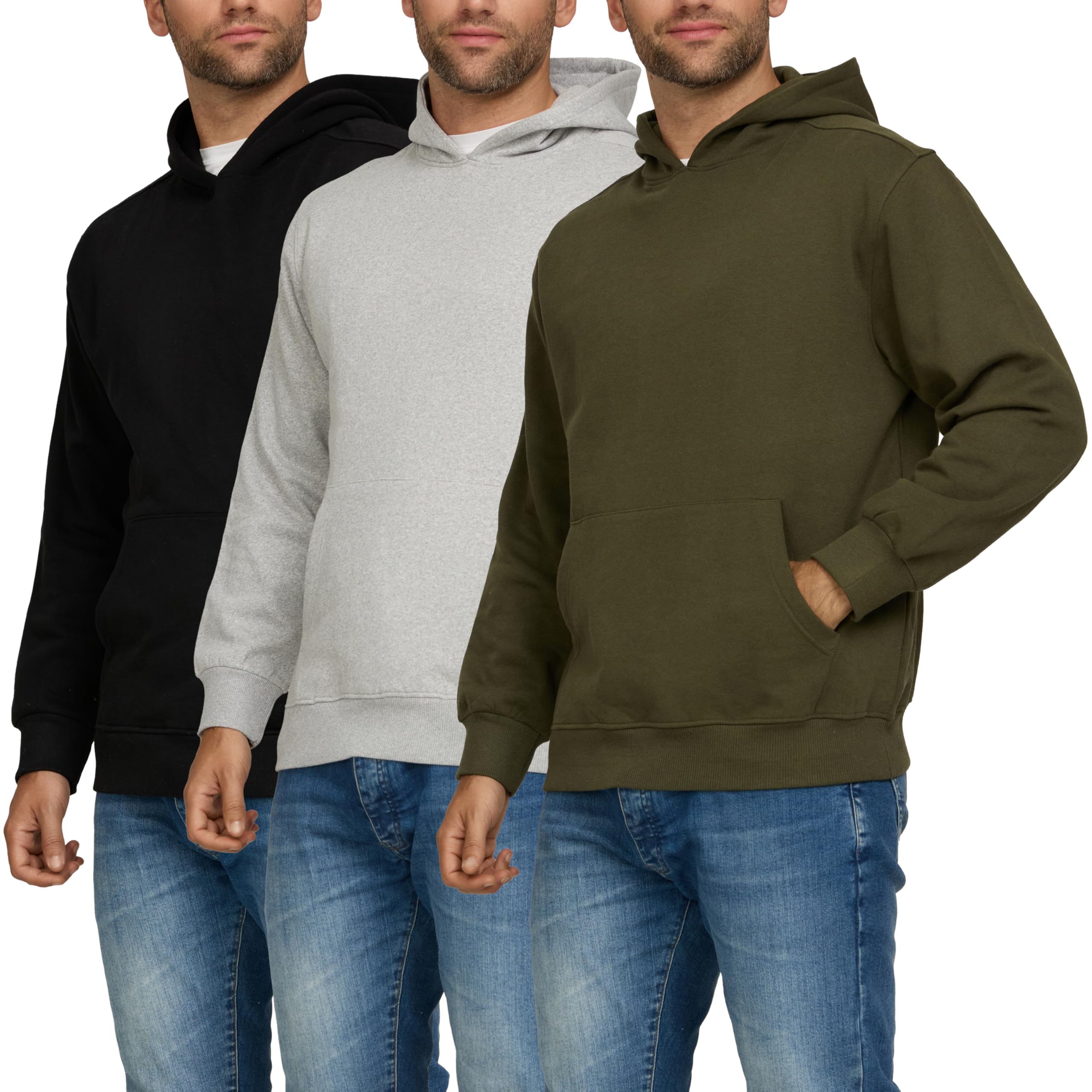 PURE CHAMP3 Pack Fleece Hoodies for Men Long Sleeve Essentials Hoodie Cotton Active Athletic Workout Sweatshirts for Men
