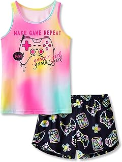 Tebbis Girls Tie Dye 2-Piece Pajamas Tank Top And Shorts Size 6-18 | Soft Stretch Fabric, Sleeveless Crew Neck, Elastic Waist Shorts With Side Pockets, Summer Sleepwear For Girls, Tweens & Teens