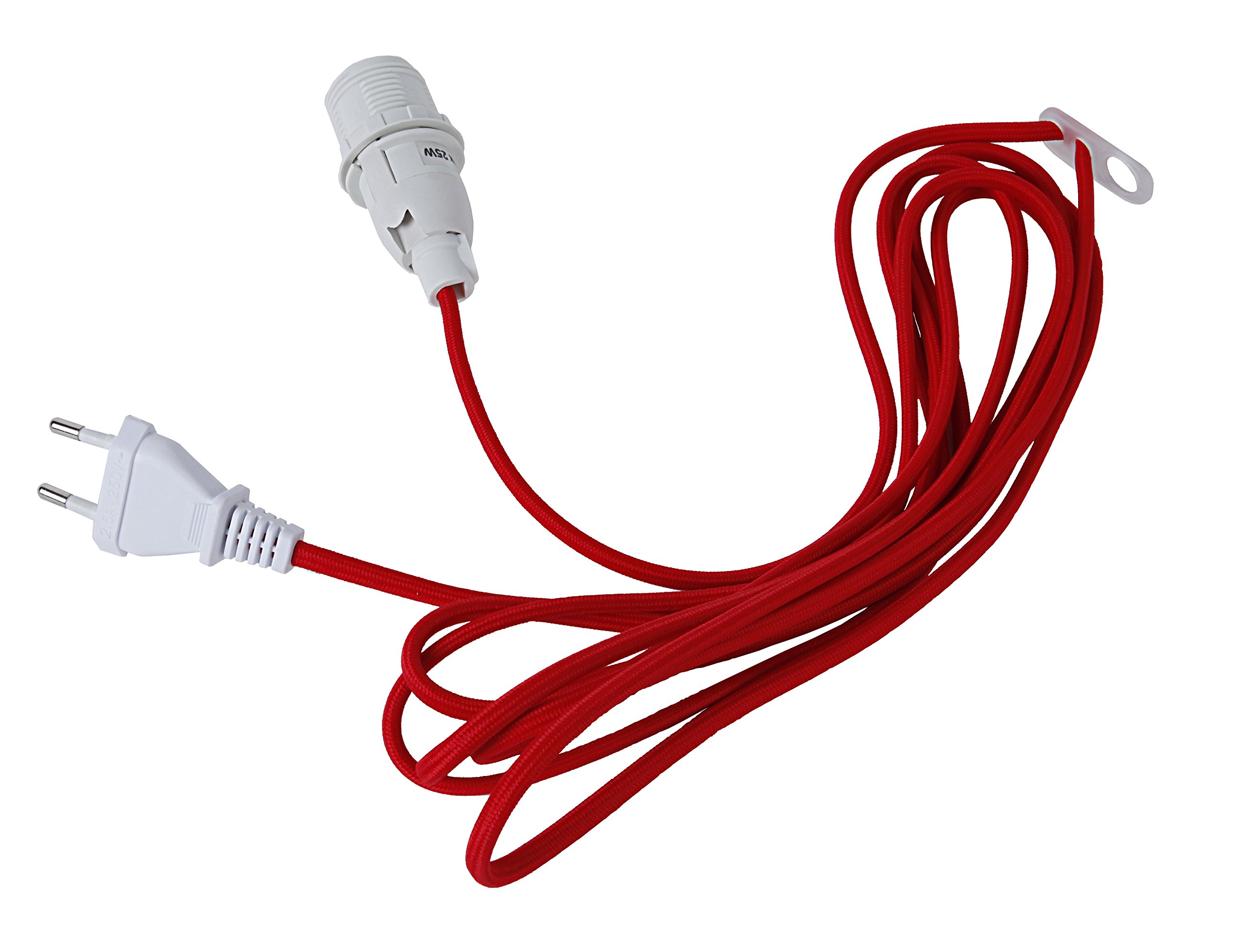 Star E 14 Socket Replacement Cable for Lighting Stars and Hanging Articles, Red Textile