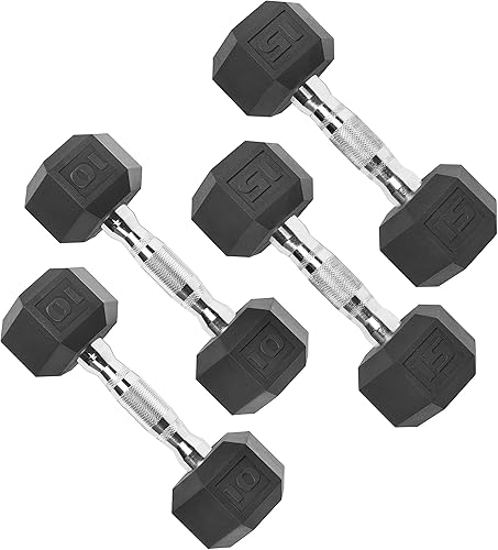 CAP Barbell Mancuernas hexagonales recubiertas de 50 libras 10 x 2 15 x 2 parte del juego de 150 libras