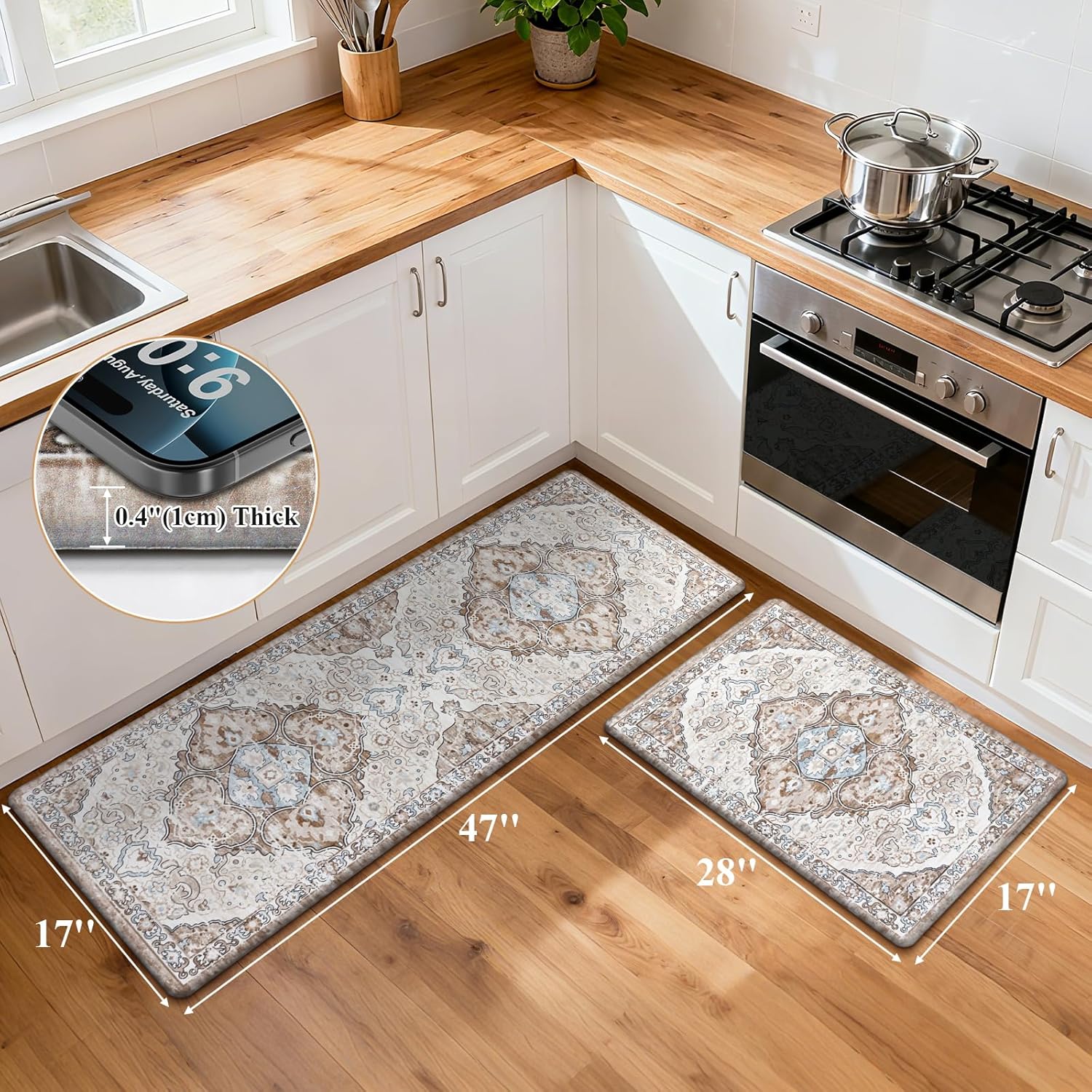 Ileading Anti Fatigue Kitchen Rugs Sets of 2 Cushioned Kitchen Mats for Floor Waterproof Kitchen Mat Set Non Slip Comfort Standing Mat for Kitchen, Office, Sink, Laundry