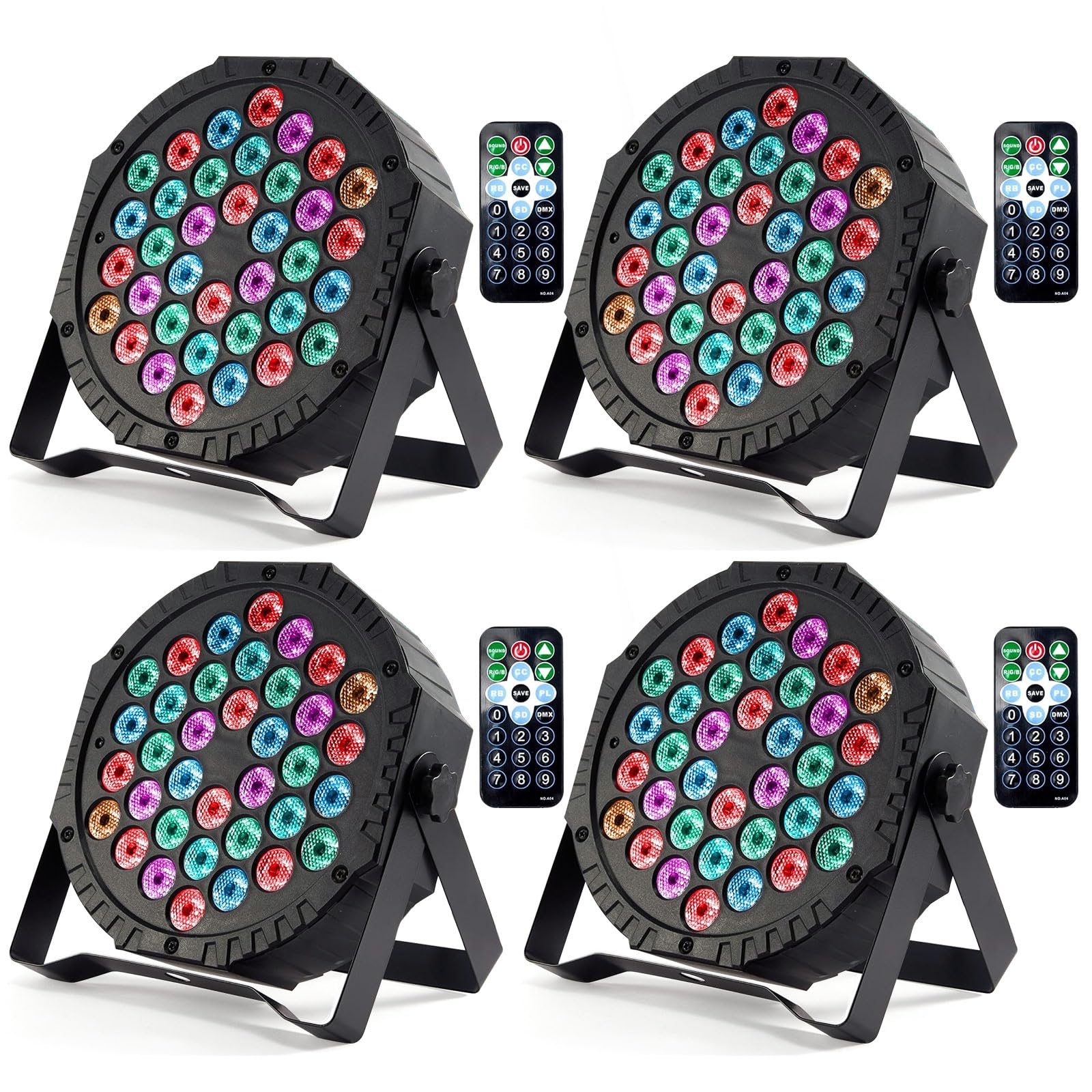 4 pièces LED Par Strahler, 36 LED 72W Discolicht Party Light, RVB DMX512 avec télécommande, lumière de scène 7 modes de lumière DJ licht pour Party Bar Stage Feste Show