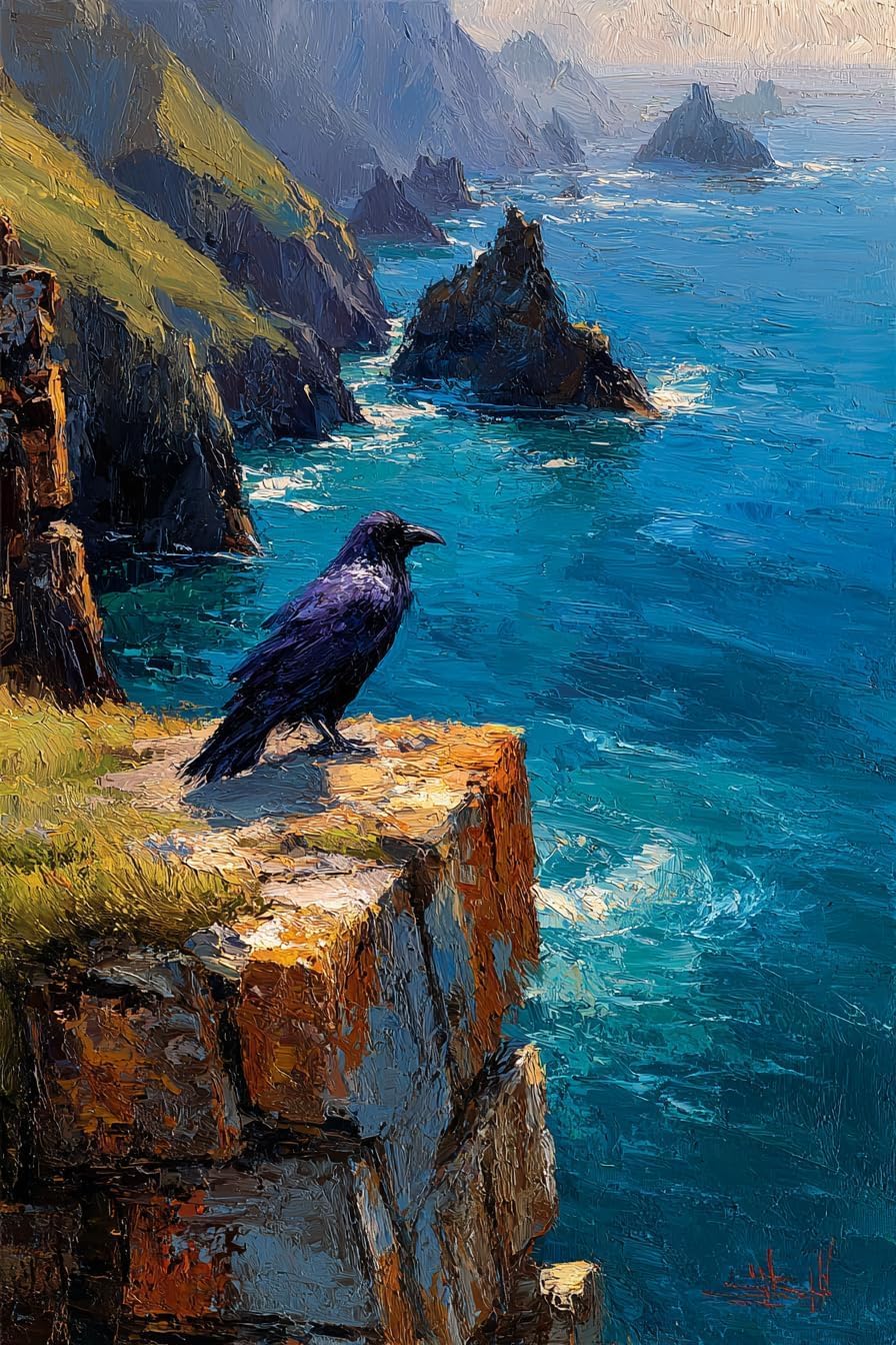 LEYIUYIU 5D Diamond Painting Kit: DIY Creative Wall Decor Craft Kit Designed for Adults and Beginners - Crow on a Cliff - 40x50cm