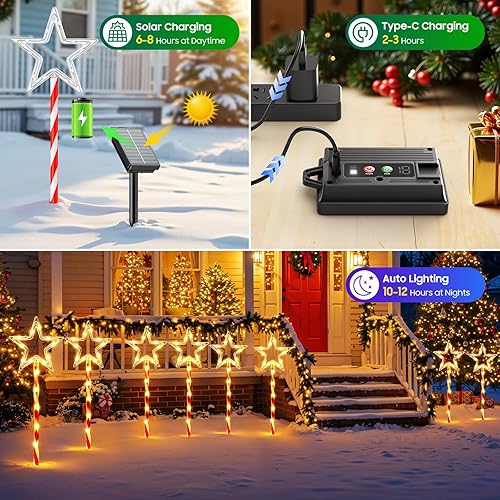 Miniatura 4 de Paquete de 12 decoraciones de Navidad para exteriores, luces solares de Navidad con 180 LED brillantes y 10 modos de iluminación, blanco cálido,