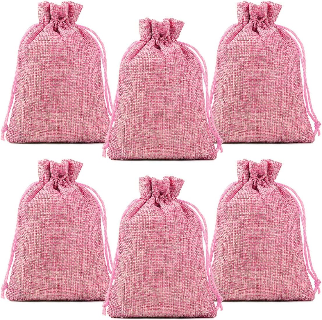 Lucky Monet 25/50/100PCS Burlap Gift Bags with Drawstring Linen Jewelry Pouches Wedding Hessian Jute Bags for Birthday Party Wedding Favors Gift Art and DIY Craft (100Pcs, Pink, 7" x 9")