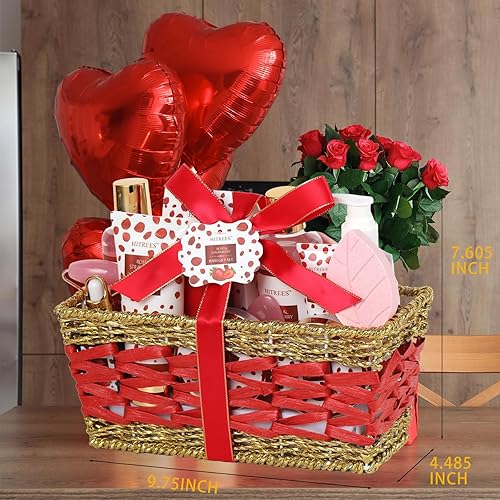 Miniatura 8 de Cesta de regalo roja, regalo para mujeres, set de regalo de spa de lujo de rosas y fresas para mujeres, cestas de regalo de Navidad 23 piezas,