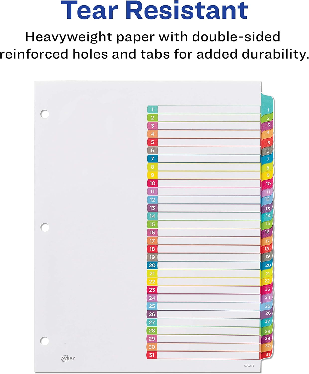 Avery 31-tab Dividers for 3 Ring Binders, Customizable Table of Contents, Multicolor Tabs, 1 Set (11846)