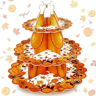 Thanksgiving Cupcake Stand Fall 3 Tier Dessert Cupcake Stand Pumpkin Turkey Cardboard Cake Holder Autumn Turkey Dessert Holder Tower for Thanksgiving Birthday Tea Party Table Display