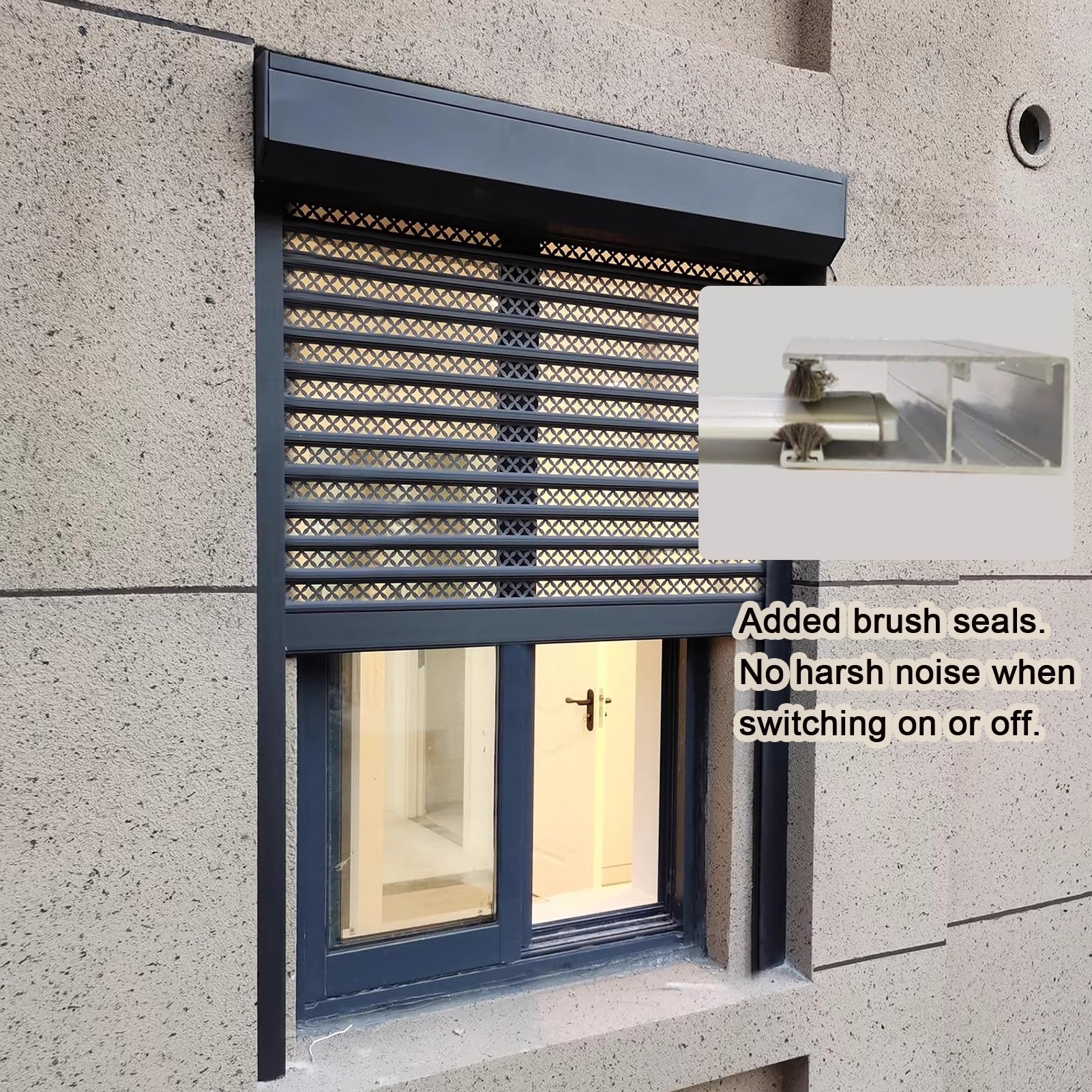 Store de sécurité motorisé en aluminium avec télécommande, idéal pour les entrées d'ascenseur, 120 x 100 cm, solution sûre et résistante au vol
