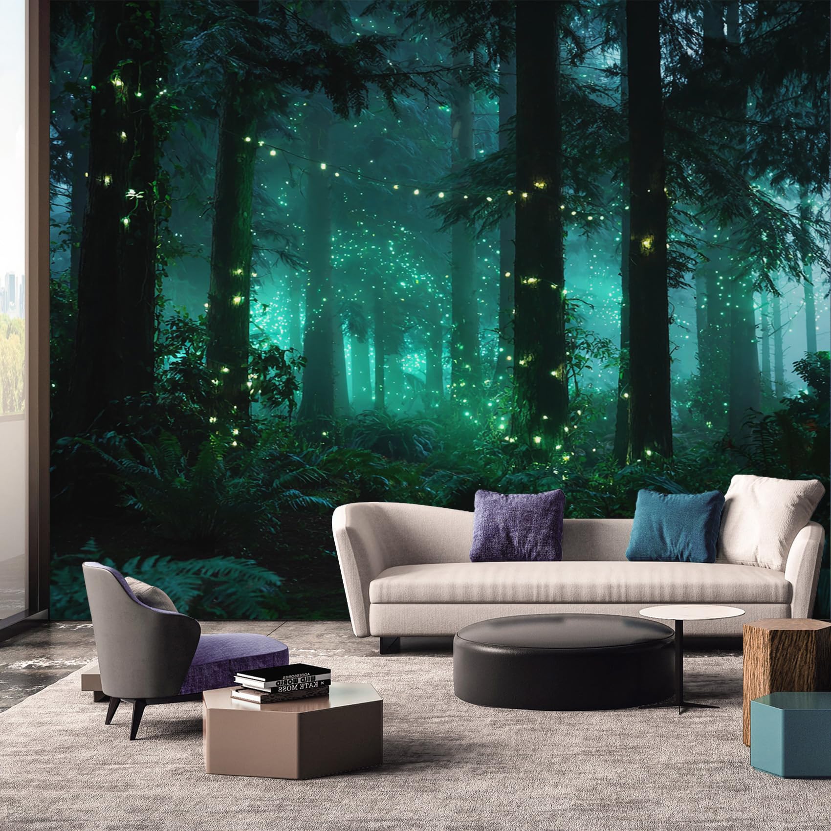Forest Wallpaper - Magic Fantasy Landscape Firefly Wall Mural - Wall Murals for Living Room Bedroom - Photo Wallpaper & Home Decor Art - 350 x 256 cm A-4013