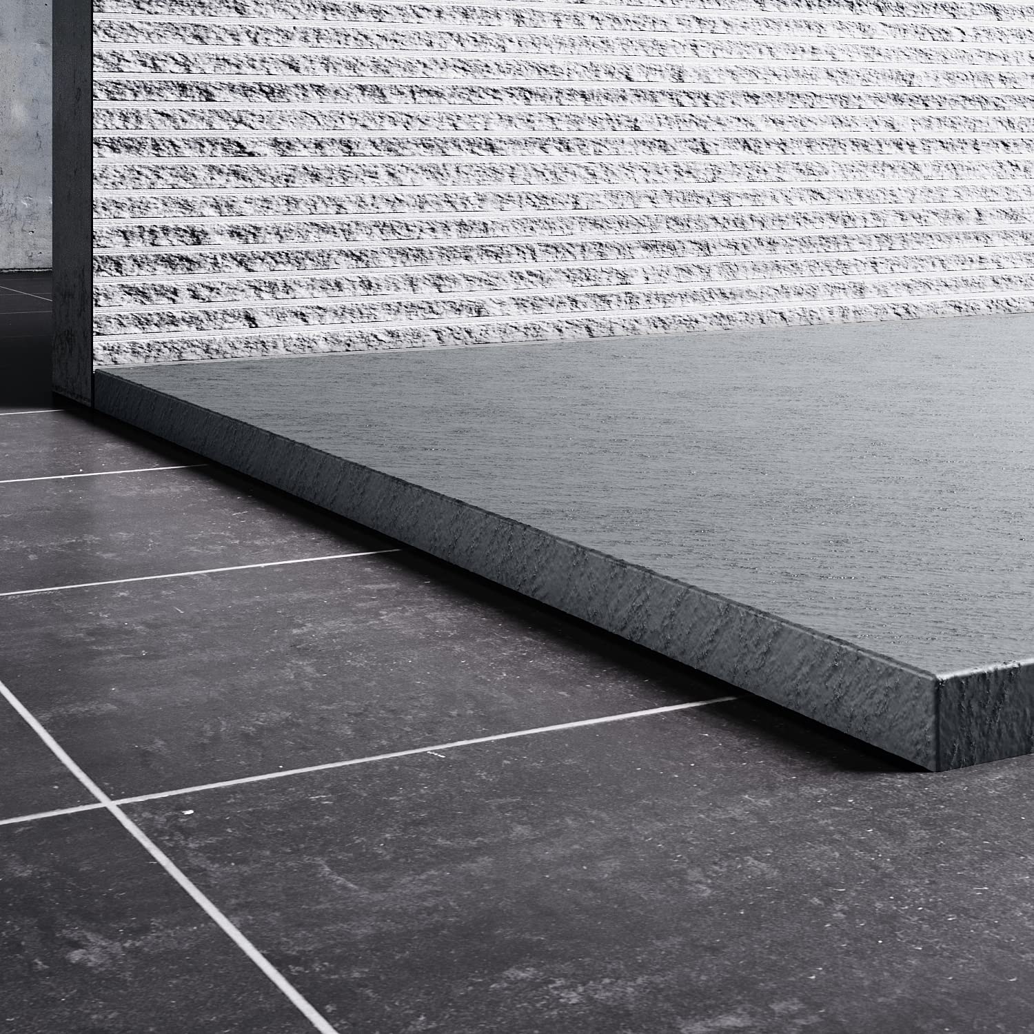 SONNI Receveur de douche 140 x 90 cm - Gris aspect ardoise et structure antidérapante - Avec siphon