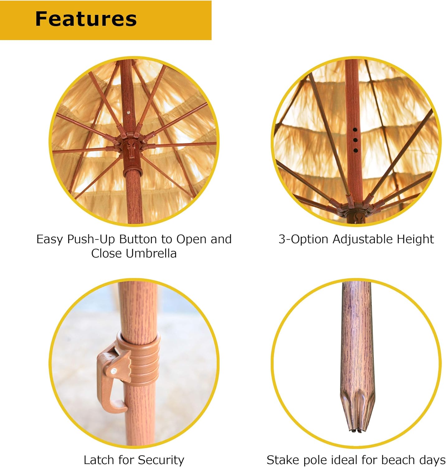 FOREVER BAMBOO Tiki Thatch Beach and Patio Umbrella – Hawaiian Style Palapa with UV Protection