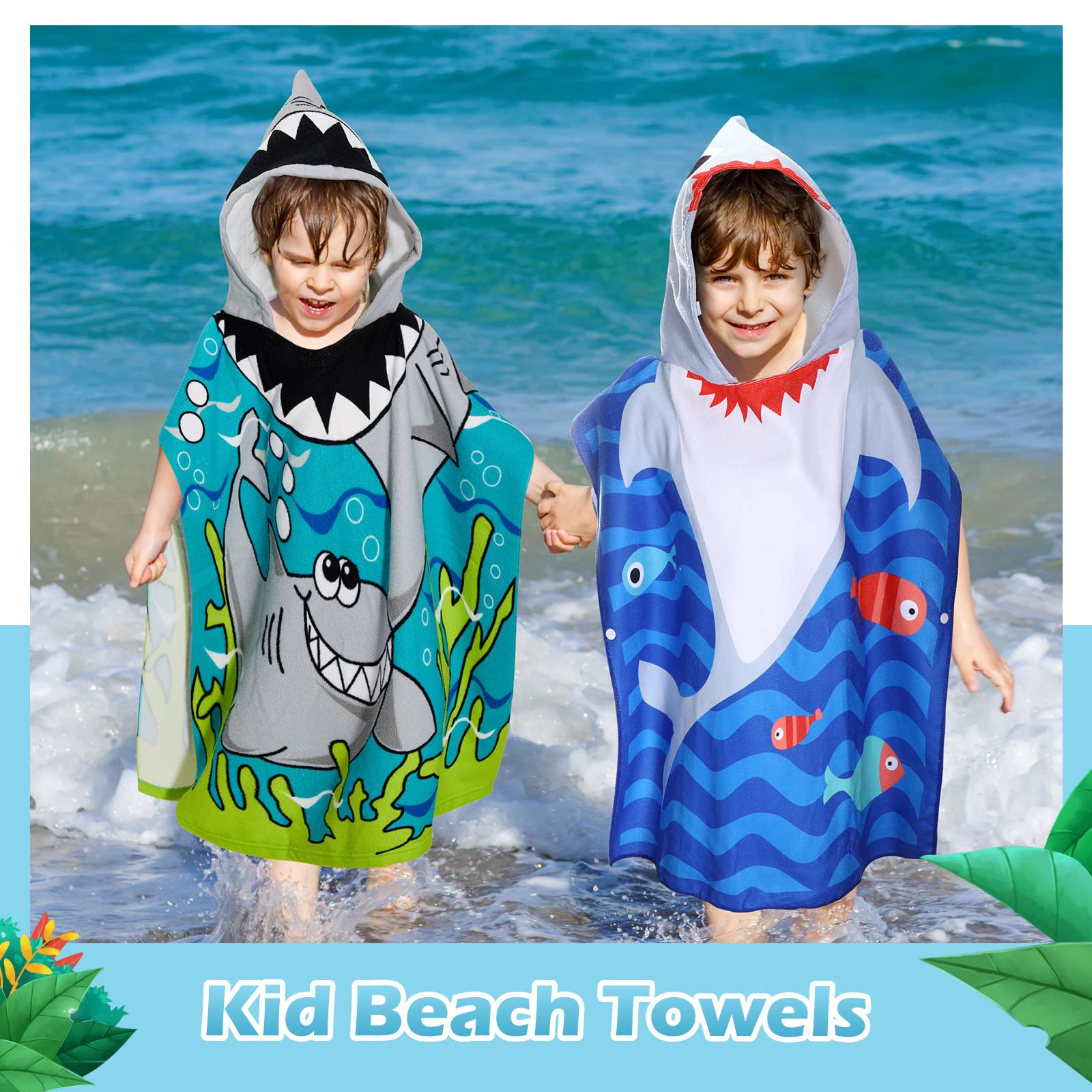Oudain 6 Stück Kinder-Kapuzenhandtuch, Kinder-Badetücher mit Kapuze, Mikrofaser, Kinder-Strandtücher, Baby-Pool-Strandtuch für Jungen, Mädchen, Kapuzenhandtuch für Kleinkinder, Poncho-Handtuch (119,9