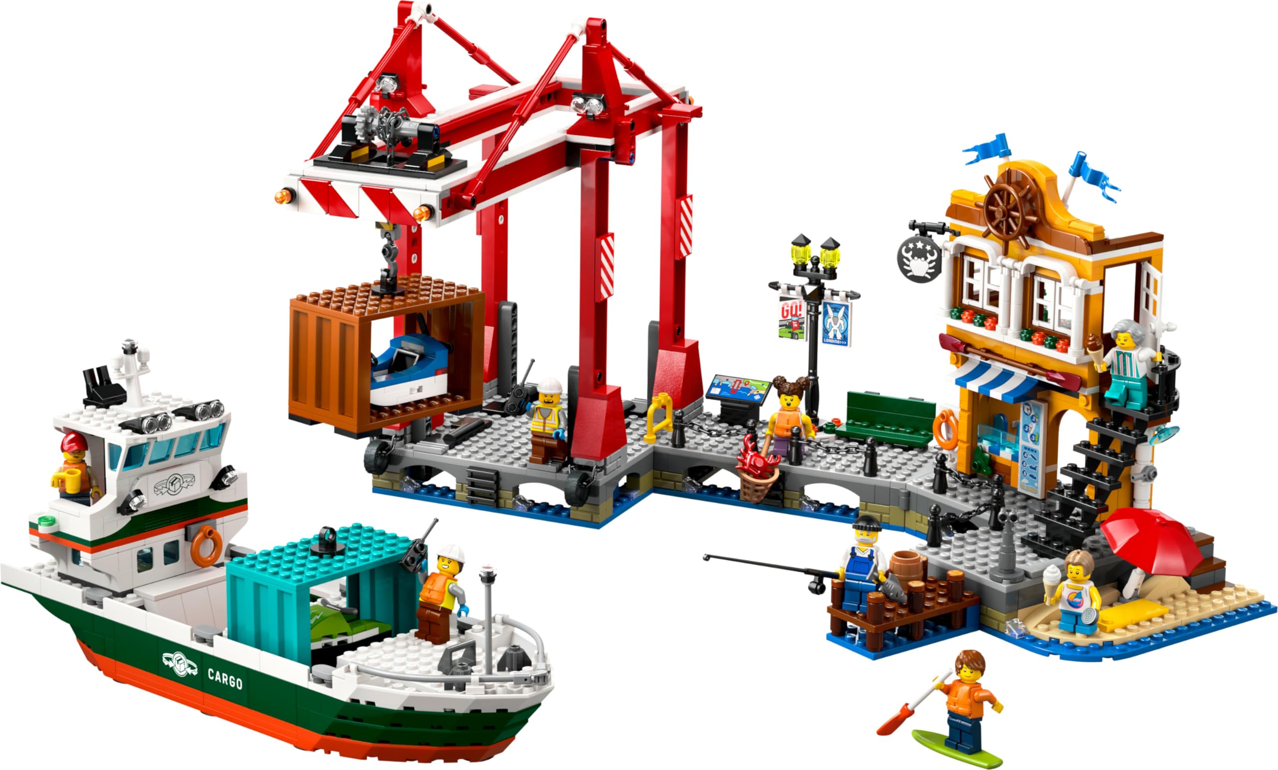 LEGO City Porto e Nave Merci, Giochi di Ruolo per Bambini e Bambine da 8 Anni con Barca Giocattolo, Gru Portuale Funzionante, Moto d'Acqua e 8 Minifigure, Idea Regalo Creative di Compleanno 60422