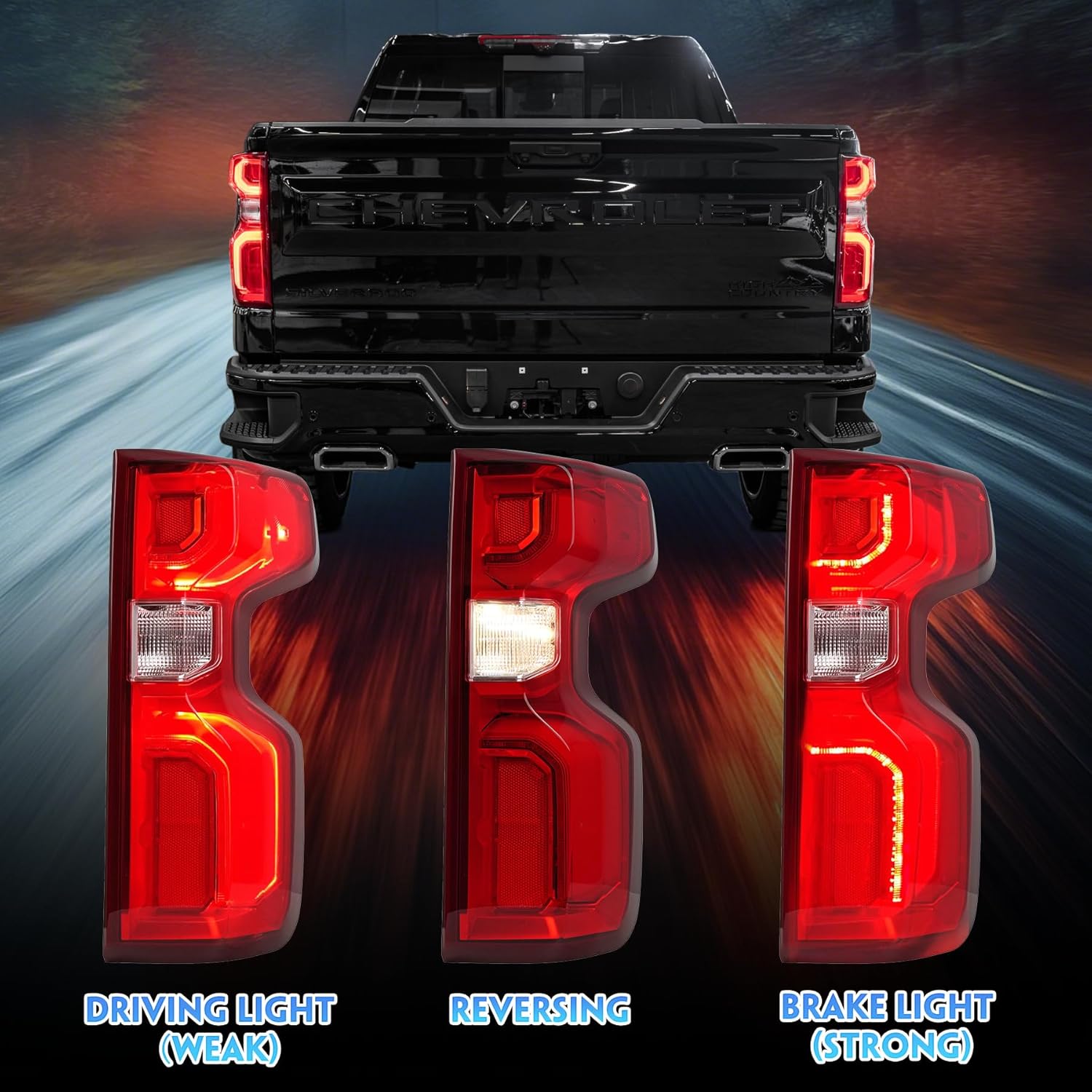 LED Tail Light Assembly Pair for 2019-2024 Chevy Silverado 1500 - Driver & Passenger Side Replacement LED Taillights with Bulb Harness, Rear Brake Lamp