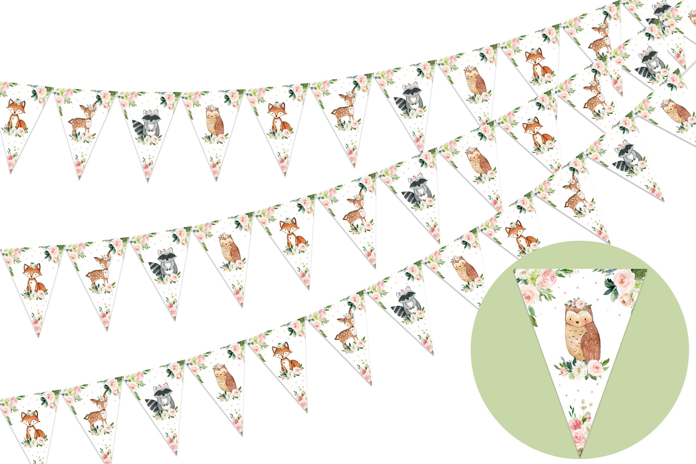 Cheereveal Woodland Animals Pennant Banners - 3 Pack, Pink Forest Theme, Pre-Strung For Parties