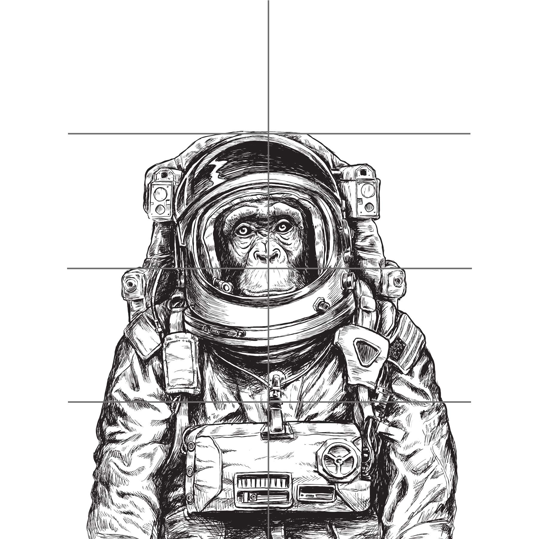 Artery8 Monkey Astronaut Illustration XL Giant Panel Poster (8 Sections)