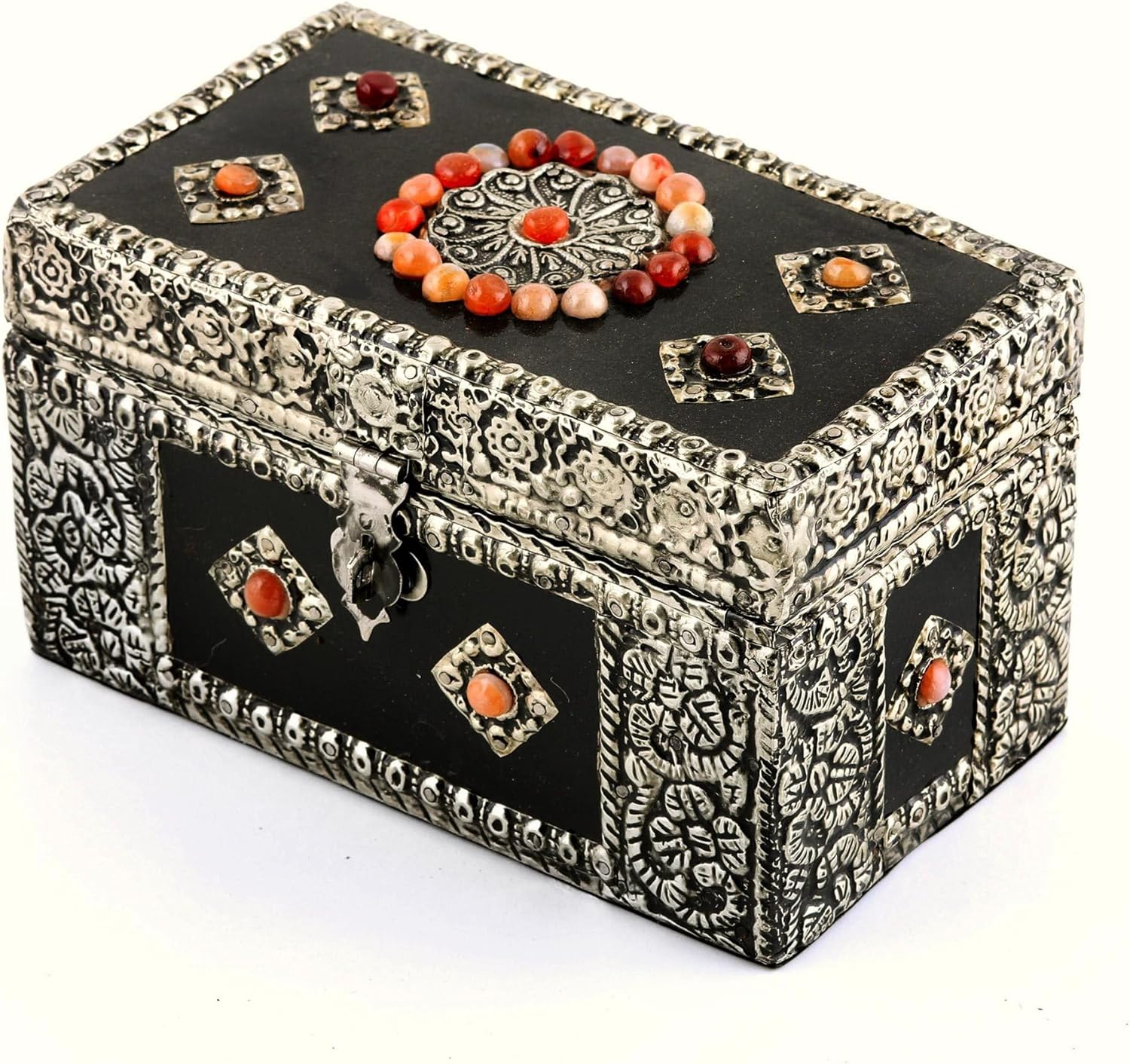 NOVICA Repousse Brass Velvet Lined Jewelry Box with Tray and Lock, Treasure Chest', Metallic : Clothing, Shoes & Jewelry