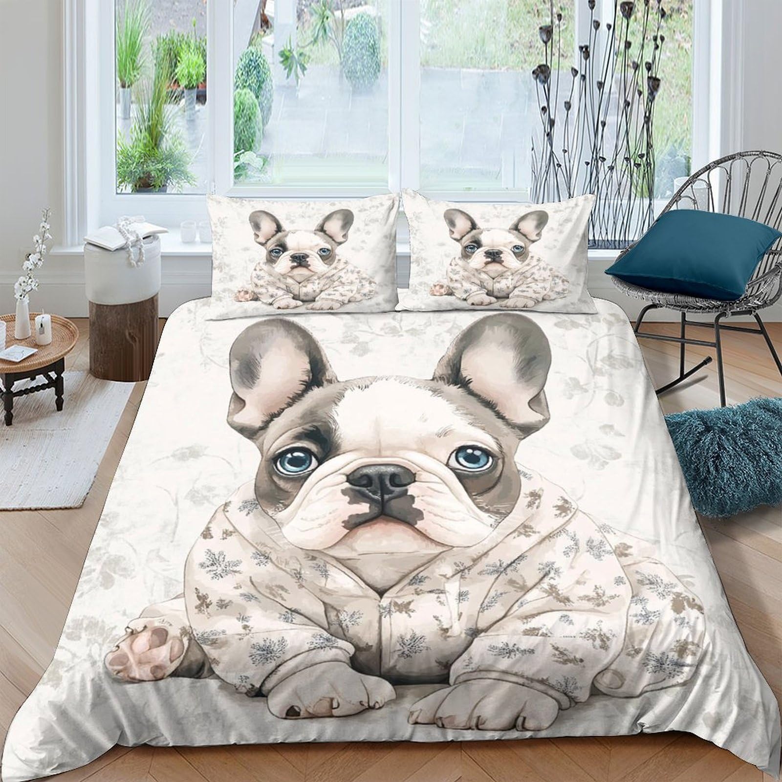 Ctjqhvkz Style-7 3D Printed French Bulldog Fitted Sheet Microfiber Soft Breathable Dog Illustration Bed Cover For Bedroom Guest Room Decor Single（135X200cm）