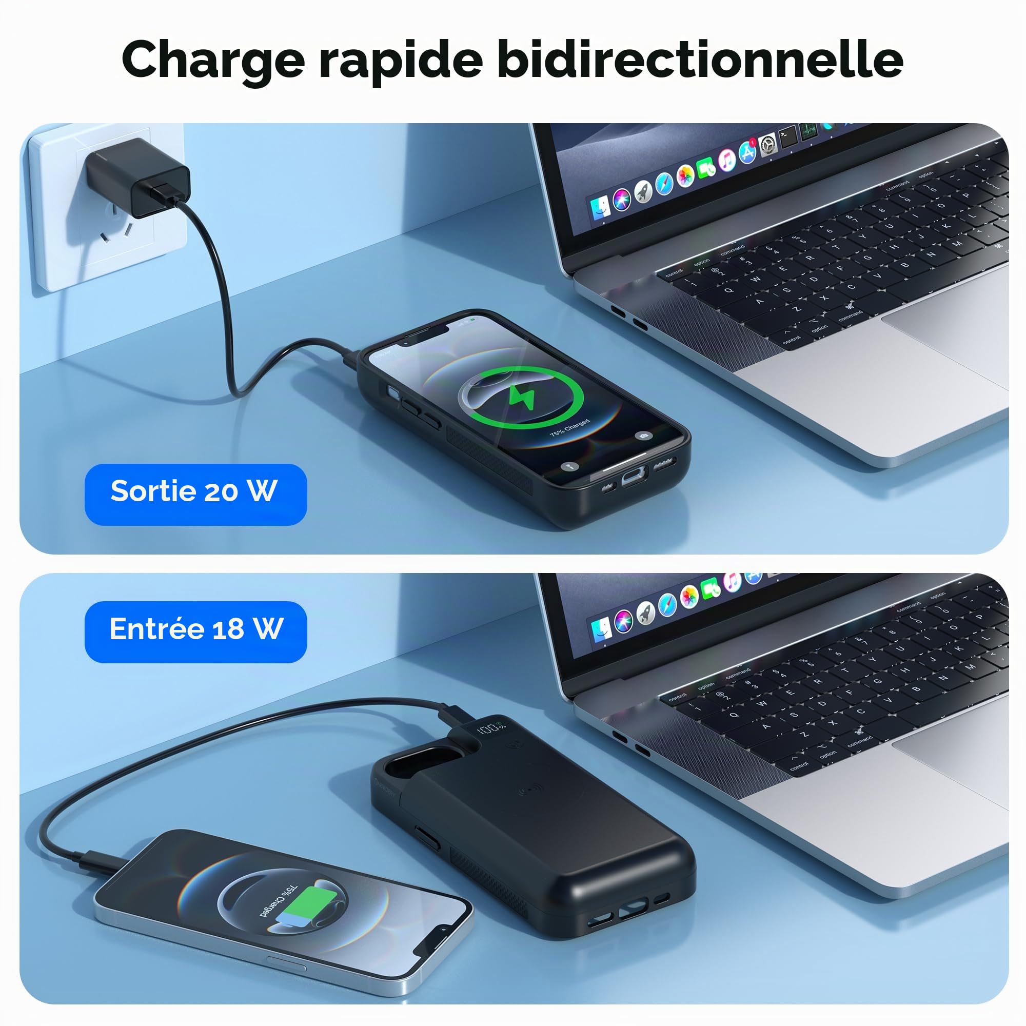 Mavulo Coque batterie pour iPhone 16e/17e, 9300 mAh, 20 W | Battery Case, Étui de téléphone portable avec batterie externe, étui de charge, 6,1"