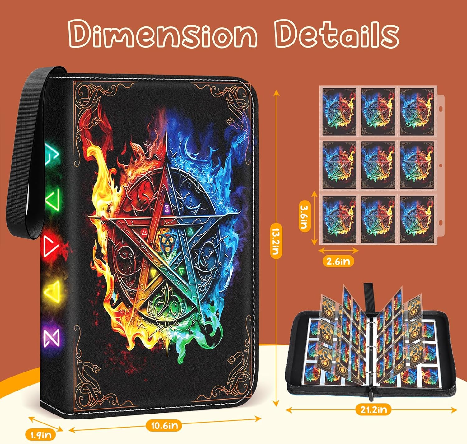 Card Binder 9 Pocket Collectible Trading Cards Storage with 50 Removable Sleeves Holder 900 Cards,3-Ring Zipper Design Perfect for Game, MTG & Sports Cards, Gifts for Boy and Girls (Colorful, Large)