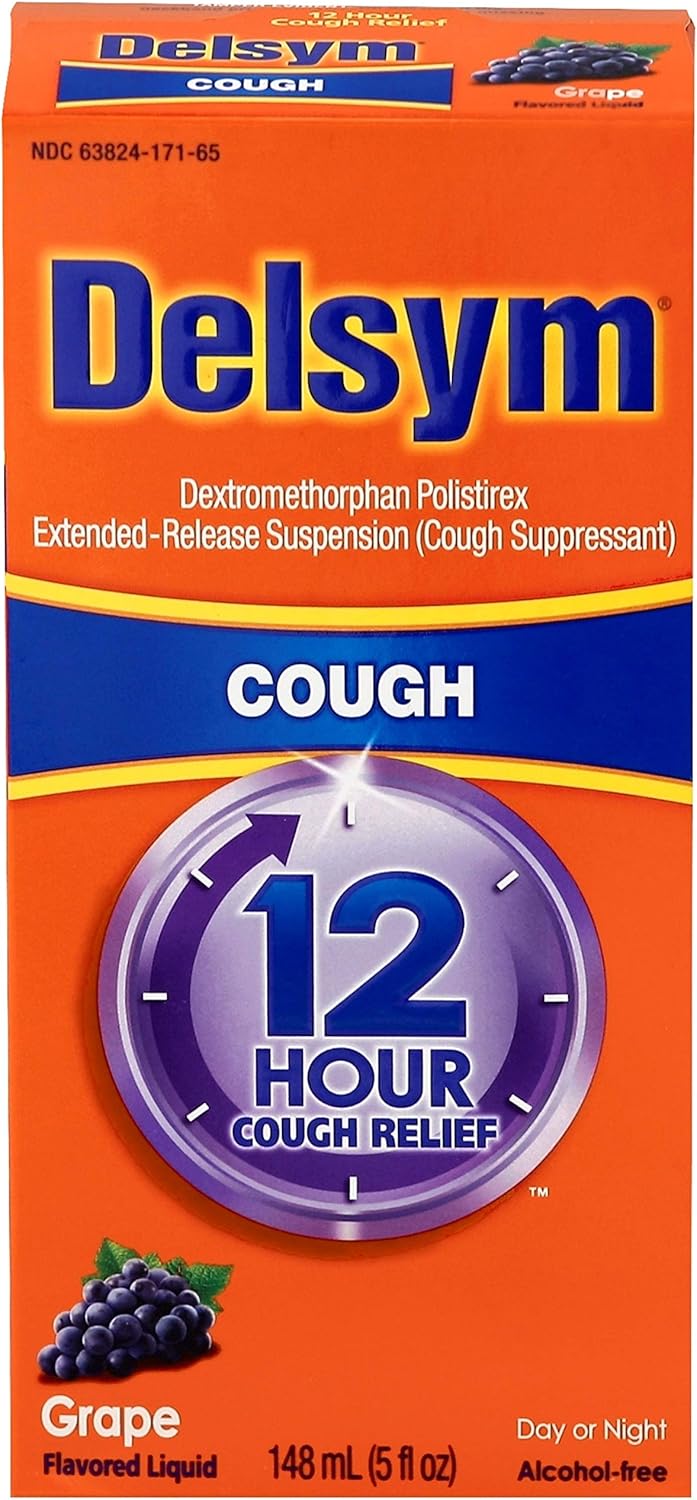 Delsym Adult Cough Suppressant Liquid, Grape Flavor, 5