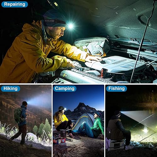 Miniatura 8 de Linterna frontal recargable de 99,000 lúmenes, súper brillante, paquete de 2 lámparas LED con 3 modos, luces de cabeza ajustables de 90 para frente,