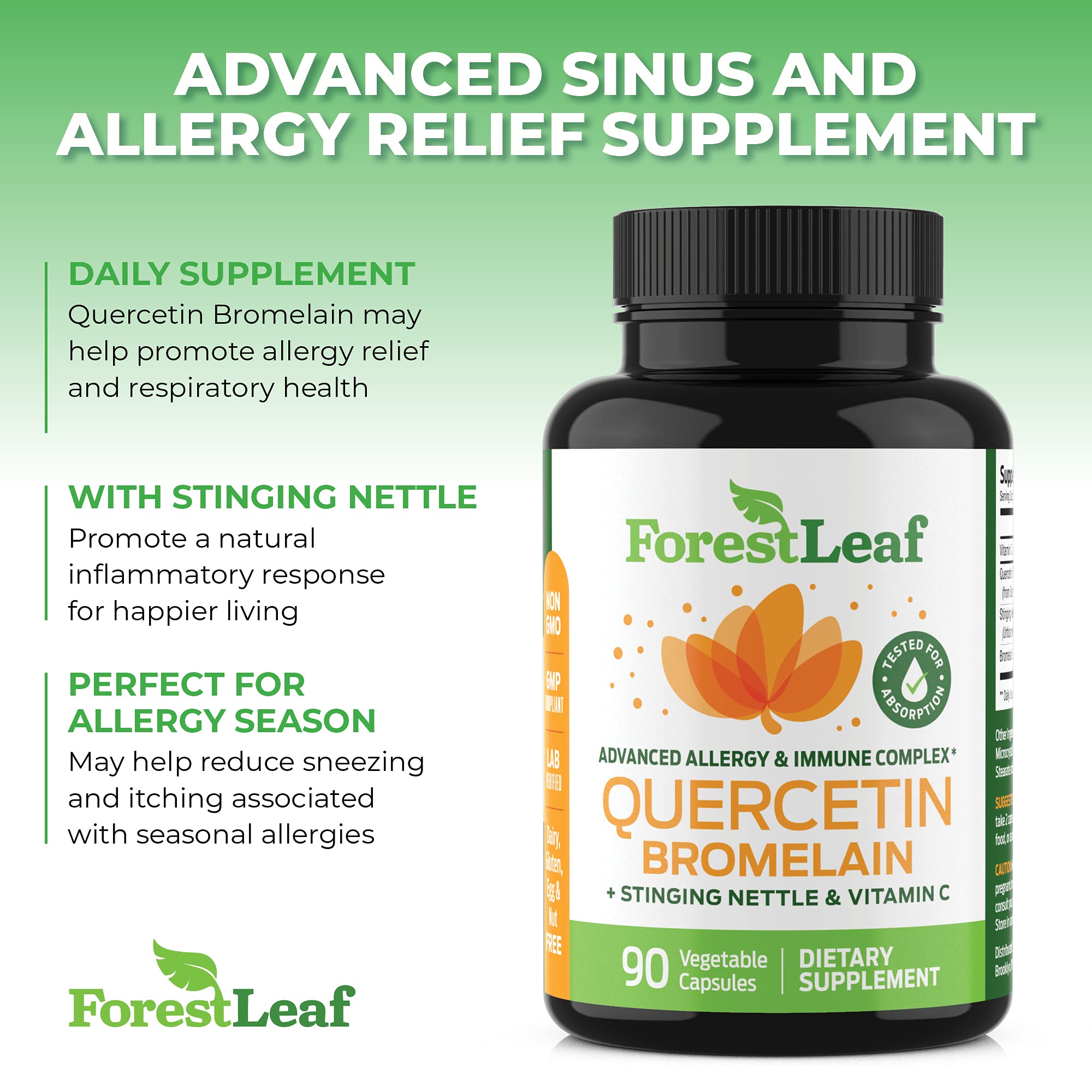Quercetin 500mg with Bromelain, Vitamin C and Stinging Nettle