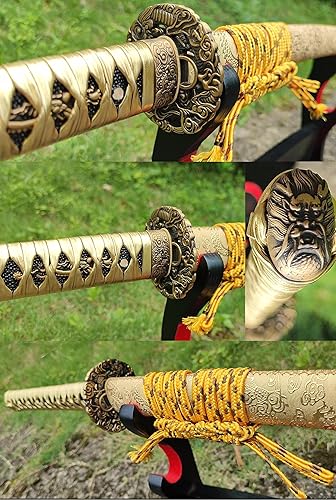 Miniatura 6 de Espada samurái japonesa hecha a mano de cabeza de dragón de hoja de acero para primavera, espada samurái japonesa muy afilada