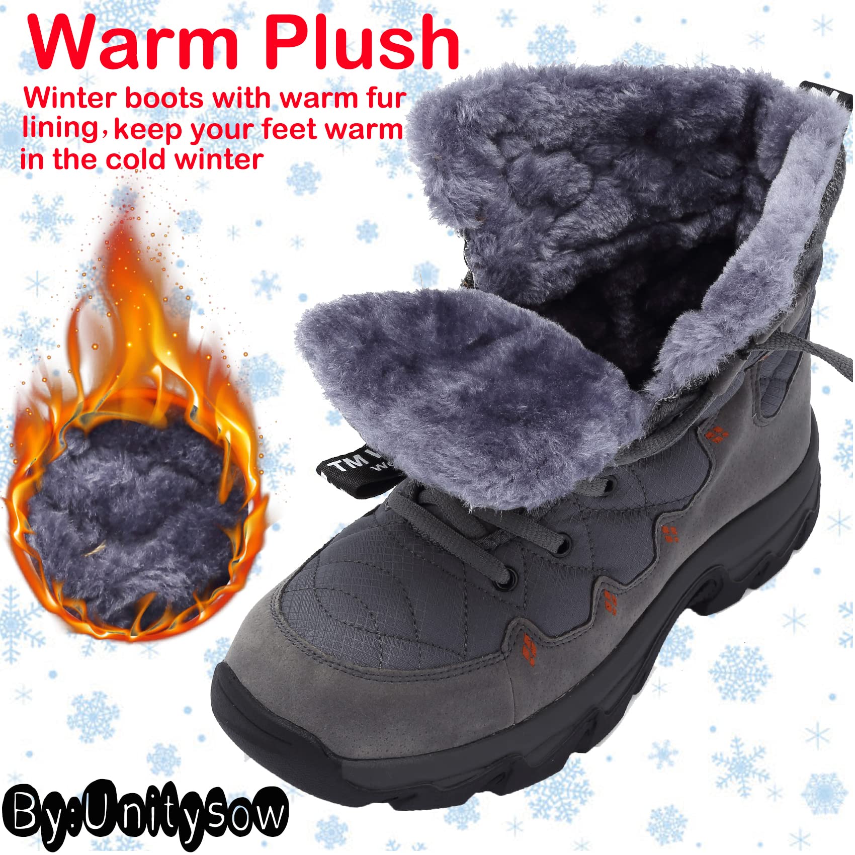 Unitysow Stivali da Neve Uomo Donna Caldi Pelliccia Stivali da Invernali Outdoor Impermeabili Scarpe da Neve Casual Stringate Stivaletti Scarpe da Inverno