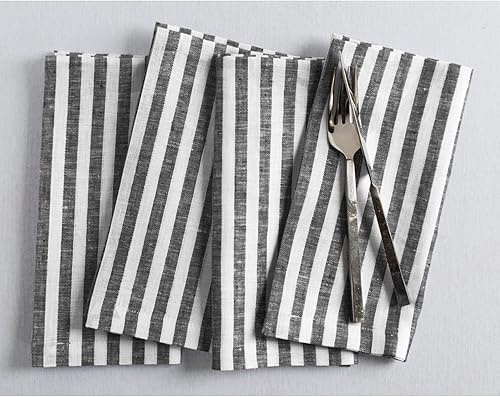 Miniatura 16 de Solino Home Amalfi - Manteles individuales a rayas, de 14 x 19 pulgadas, juego de 4 unidades, tela natural, lino europeo, 100 % lino puro, hechos a