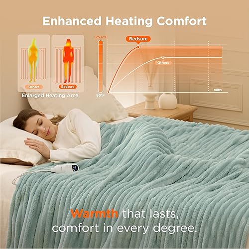 Vista 201 de Bedsure GentleSoft - Manta térmica eléctrica, suave manta eléctrica de franela acanalada, calefacción con 4 ajustes de tiempo, 6 ajustes de calor