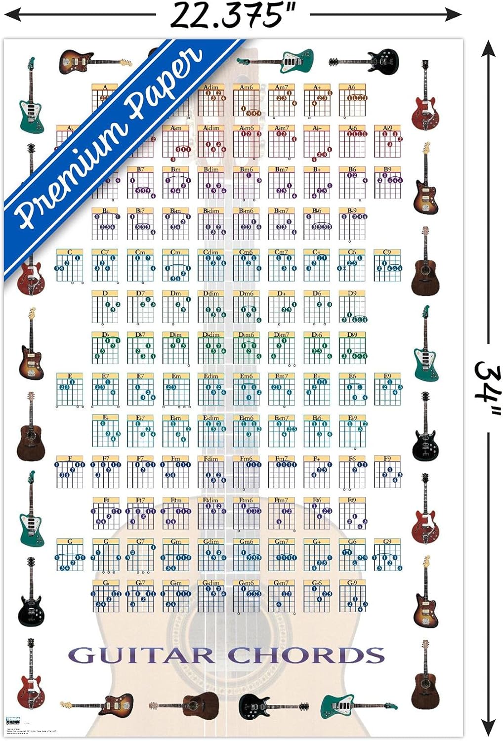 Trends International Guitar Chords II - Learn to Play Guitar Wall Poster, 22.375" x 34", Premium Poster & Clip Bundle