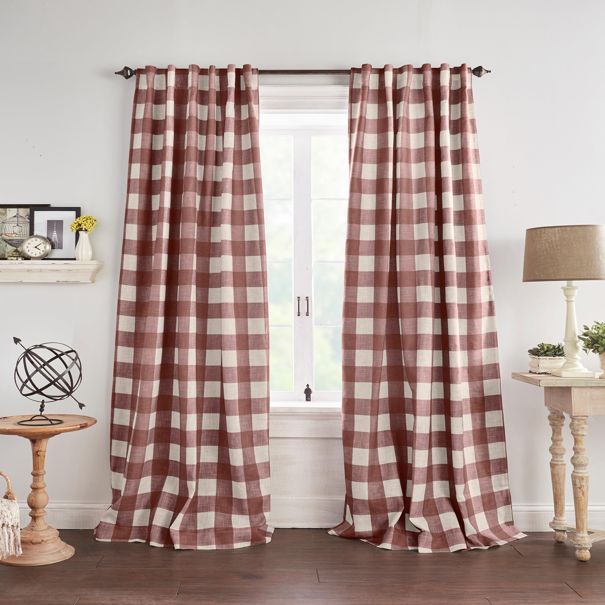 Home Fashions Farmhouse Living Grainger Buffalo-Check Blackout Window Curtain, Living Room and Bedroom Drape with Rod Pocket Tabs, 52" x 84", Red, 1 Panel