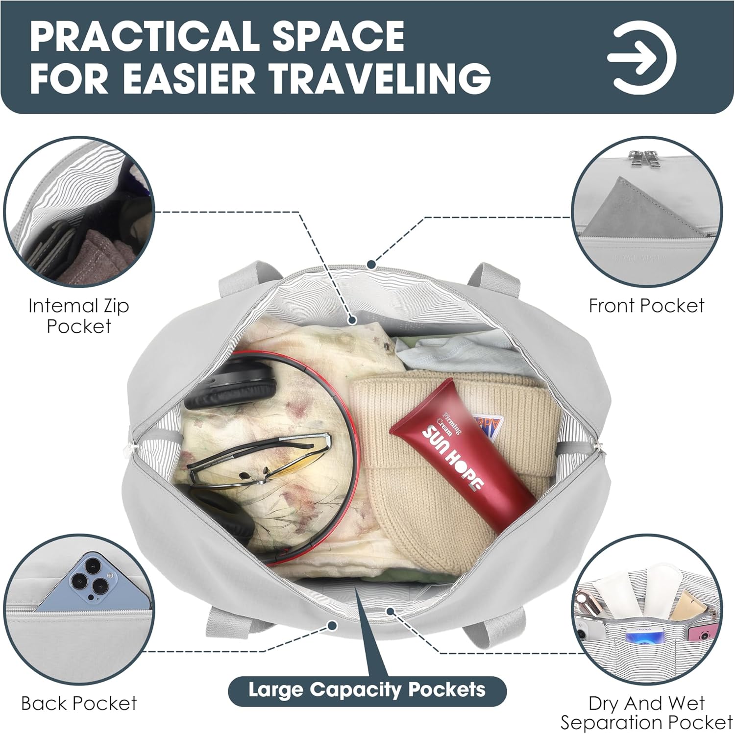 Oeihuivt Weekender Bags for Women - 21 Inch Large Travel Duffel Bag 2-Piece Set with Shoe Compartment, Heavy-Duty Canvas Leather Carry On Overnight Tote - Image 2