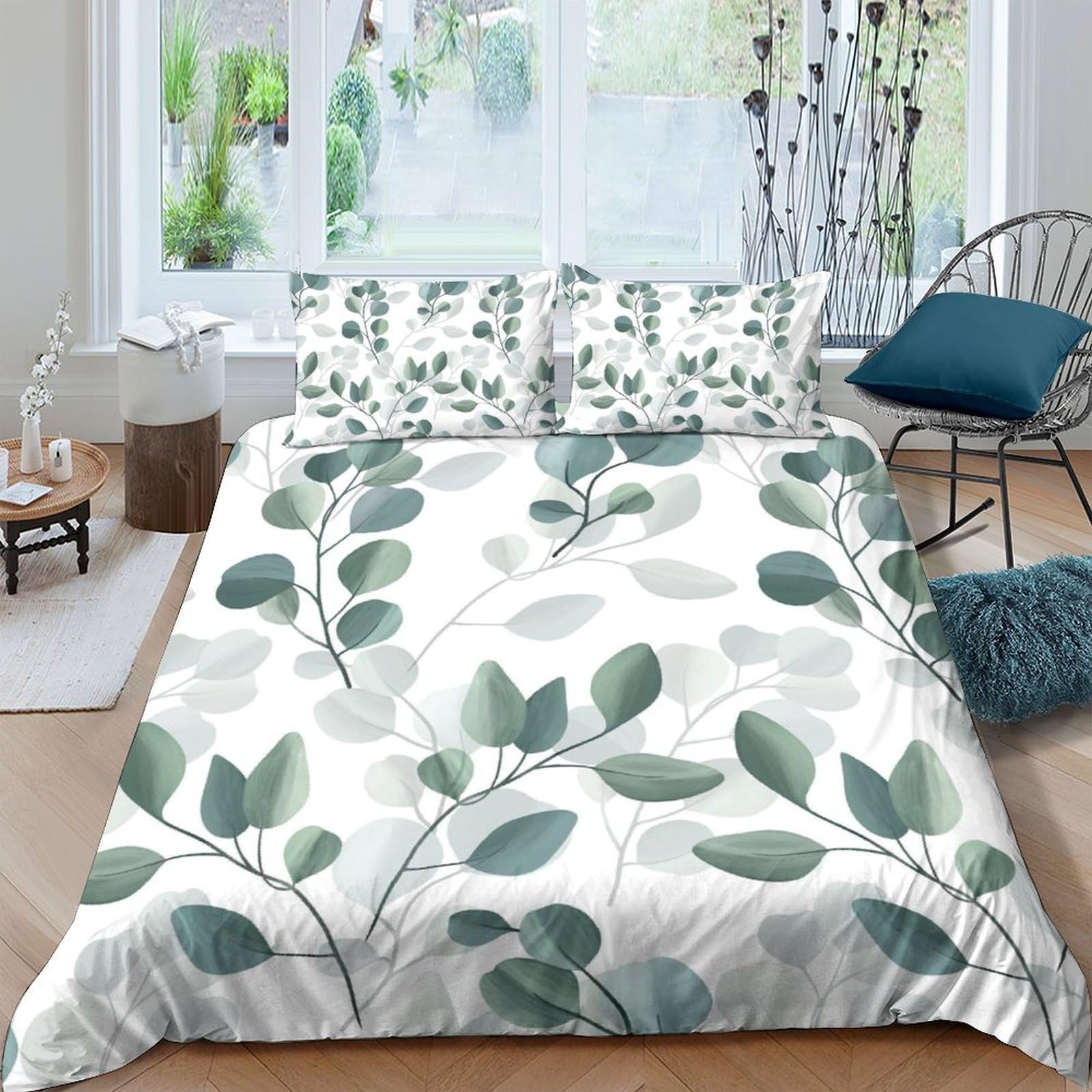 Ctjqhvkz Style-3 3D Printed Eucalyptus Leaf Fitted Sheet Microfiber Soft Green Botanical Mattress Cover For Bedroom Decor Single（135X200cm）