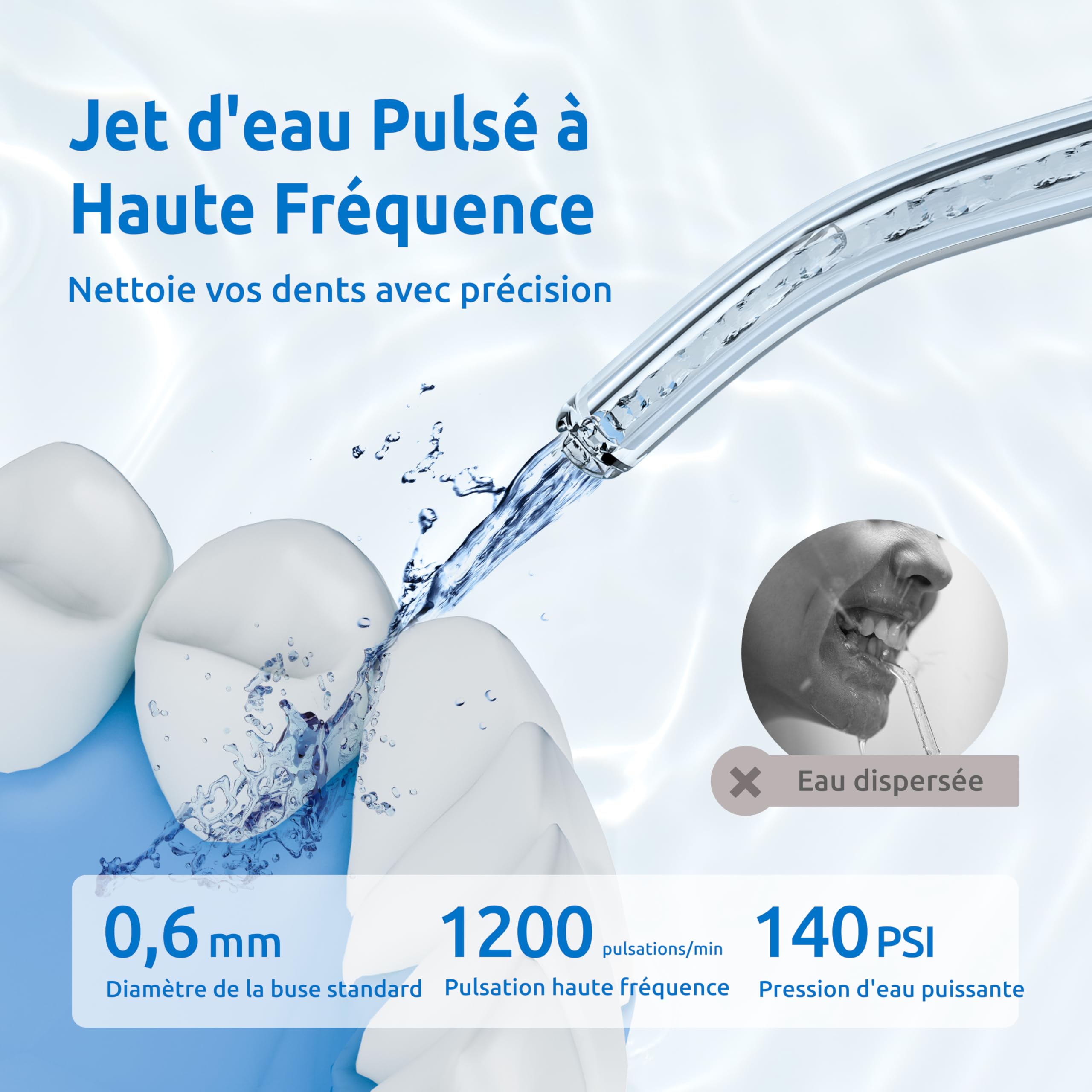 Mini Portable Hydropulseur Dentaire,Jet Dentaire de Voyage,Réservoir d'eau rétractable/IPX8 Étanche/3 Puissances Réglables Water Flosser,pour Voyage et Maison Soins Oral Irrigator