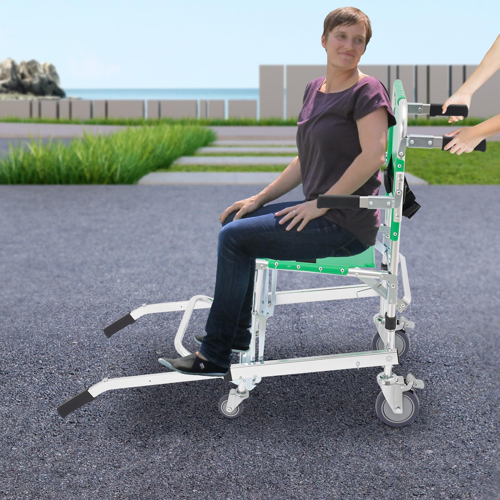 Silla de ruedas plegable ligera, silla de escaleras, sillas de ruedas, silla de ruedas, aleación de aluminio, para discapacitados y mayores, reposapiés, reposabrazos, ligero, capacidad de carga máxima
