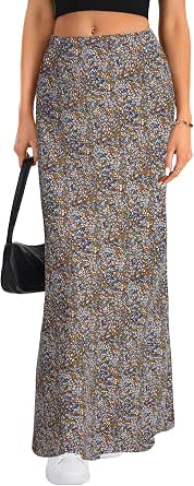 Vrtige Women's Summer Trendy Boho Skirts Elasticized High Waisted A Line Maxi Skirt