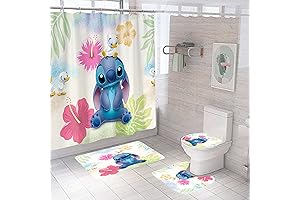 Transform Your Bathroom with Our Enchanting Lilo & Stitch 4-Piece Shower Curtain Set