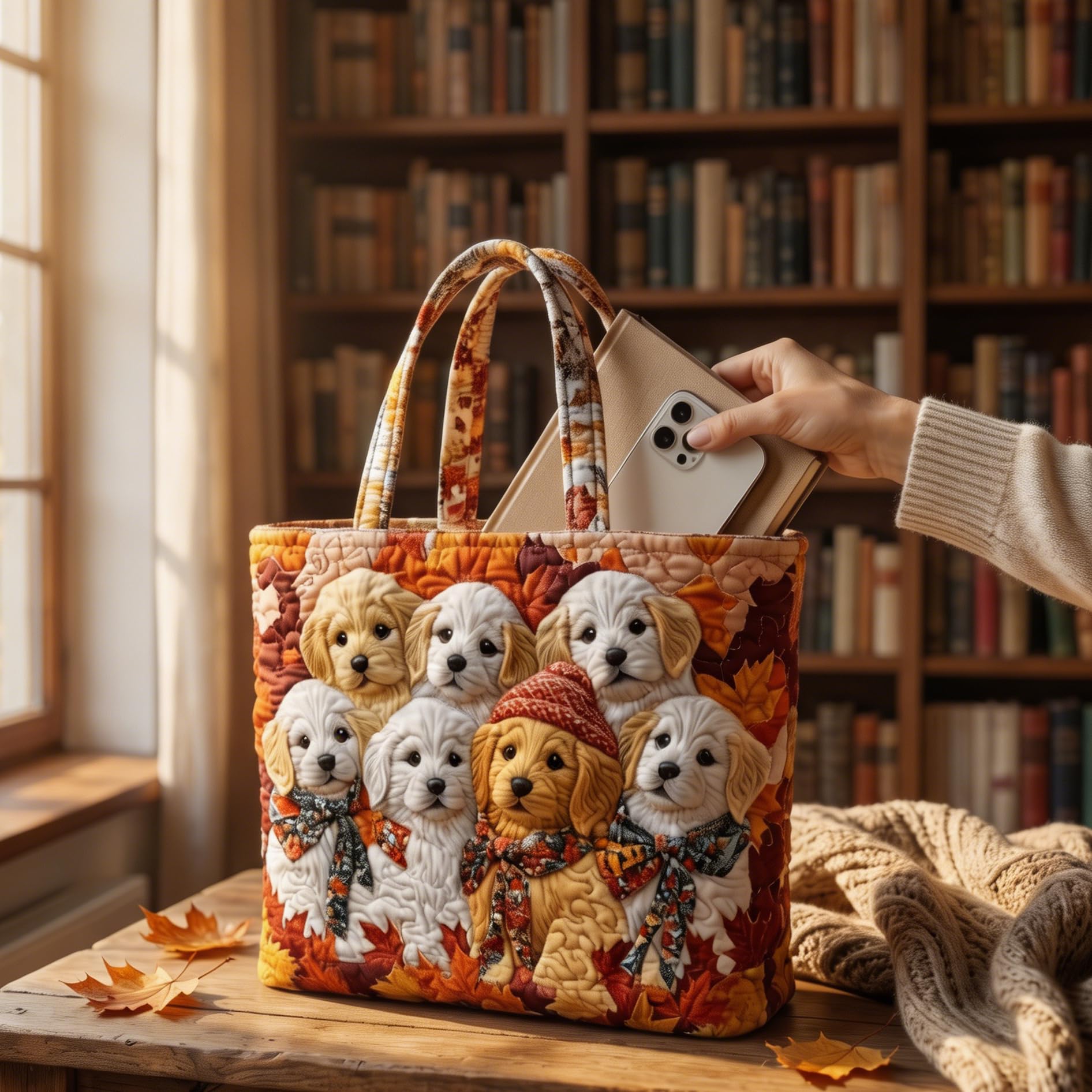 Bolso Mujer Bolsa Mano Tela,Bolsas Tela Serie Estampado Perros,Diseño Práctico y Moderno,Bolso Grande,Tela Reutilizable,Uso Playa Trabajo Compras,Regalo Bueno